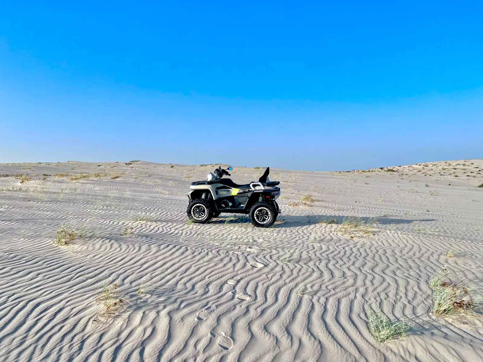 Benda Redstone 550 on rippled dunes under a clear sky
